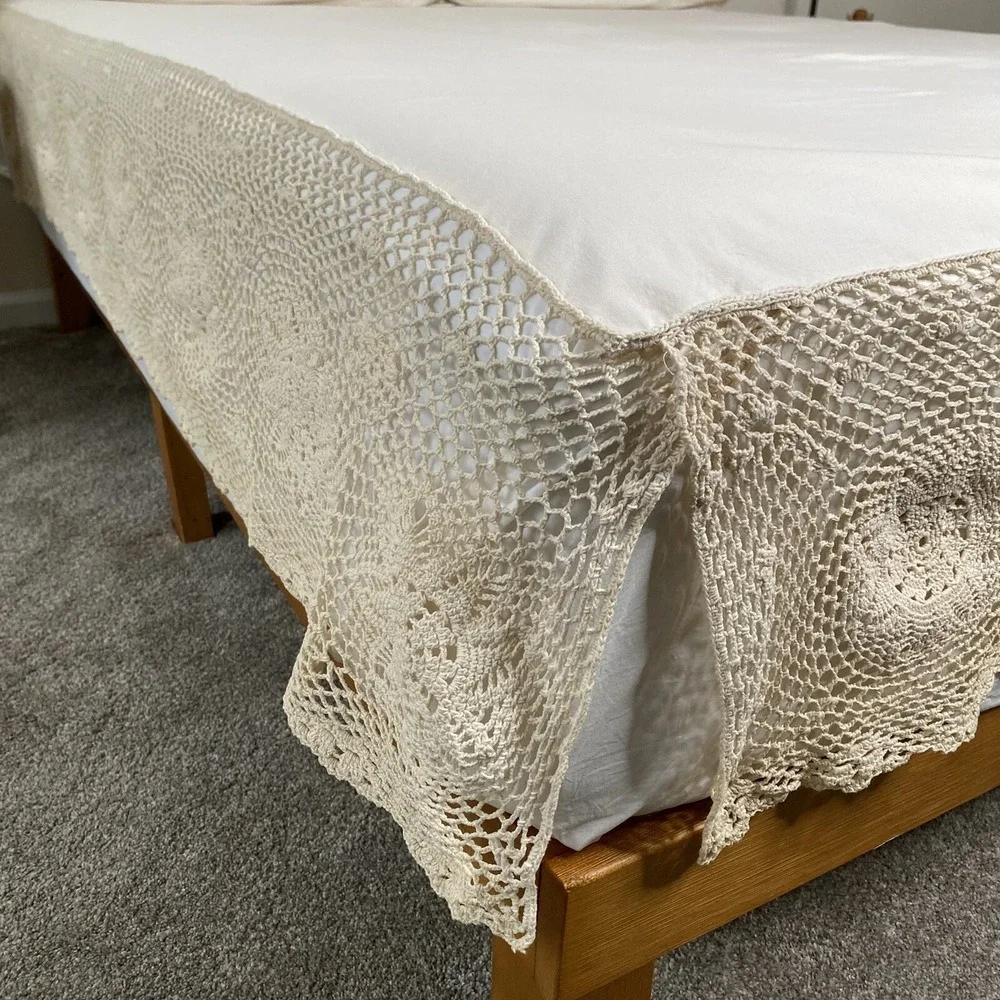 Vintage Hand Crocheted Lace Flat Sheet 50x70